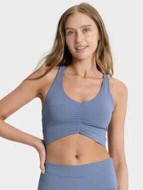 JoyLab Women's Cinched Longline Sports Bra Slate Blue XXL